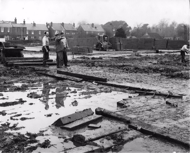 Billy Butlin (with hat) supervises the construction of the new Bognor camp