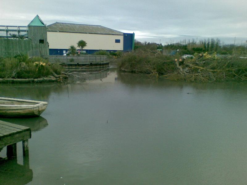 The boating lake with the reception building in the background