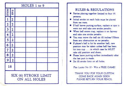 Butlins Golf Score Card