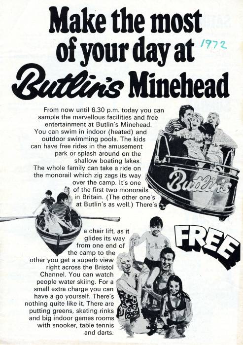 Minehead Day Visitor Leaflet 1972