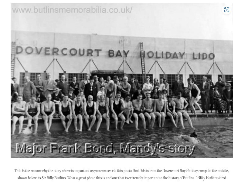 Major Frank Bond Story on Butlins Memorabilia