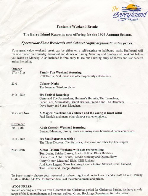 Entertainment Leaflet 1996