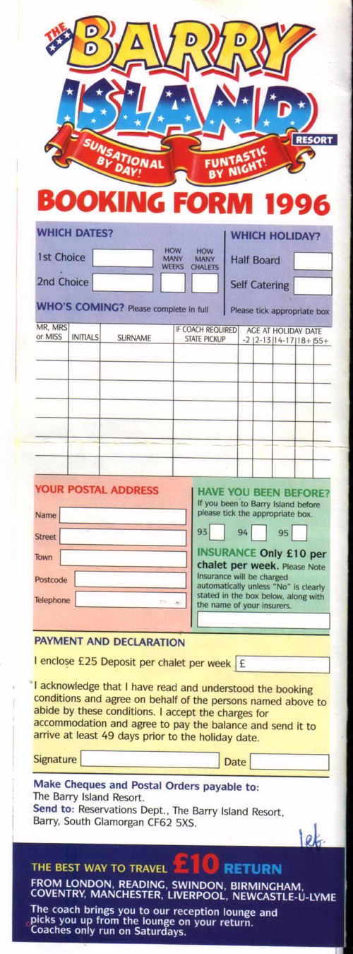 Booking Form 1996