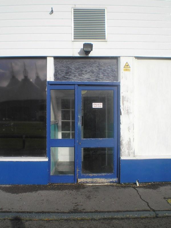 A door on the back of the old reception building