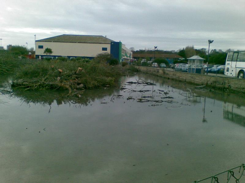 The boating lake with the reception building in the background