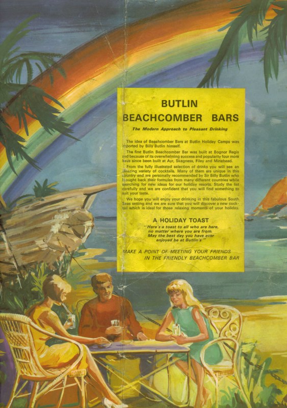 1970s Butlins Beachcomber Bar Menu