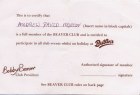 Beaver Club Card (back)