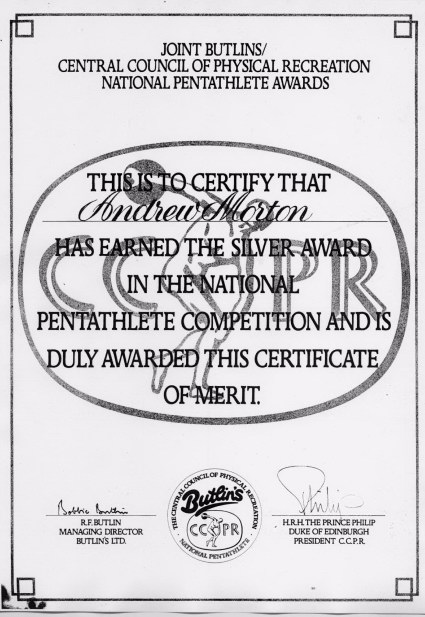 Pentathlete Certificate
