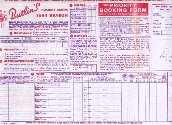 1964 Booking Form