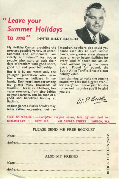 Butlins Leaflet (Back)