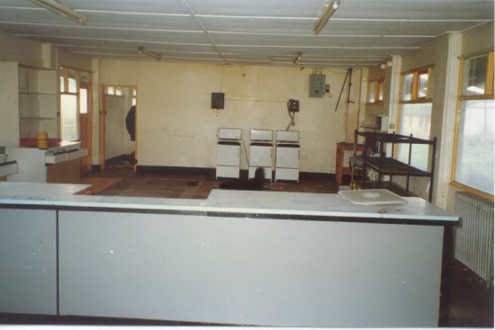 View behind counter towards kitchen