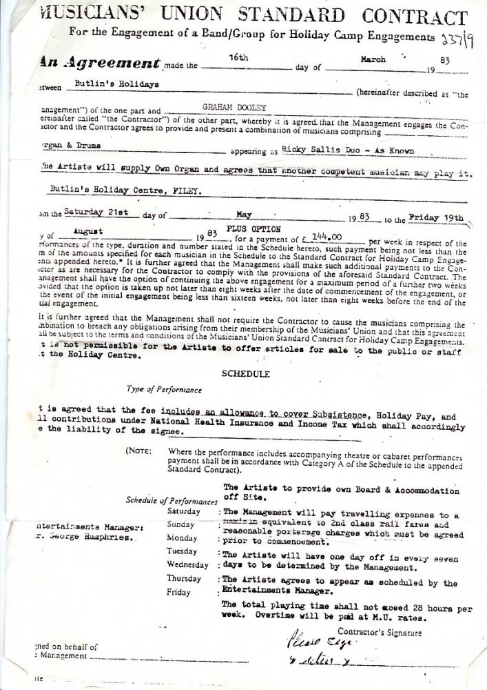 Graham Dooley's 1983 Contract