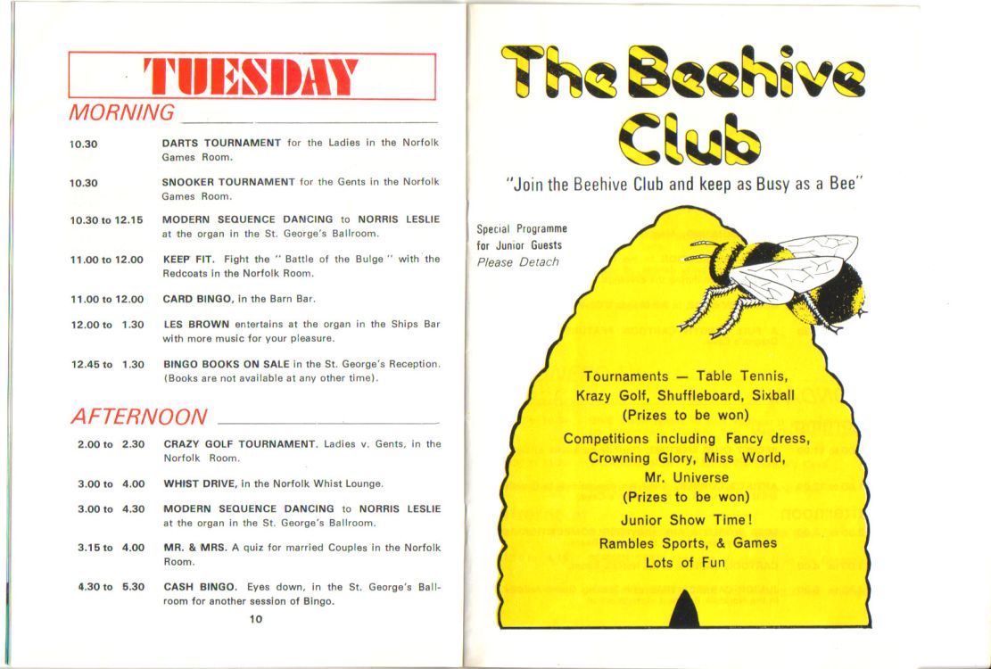 Pages 10 & 11 - Tuesday & The Beehive Club