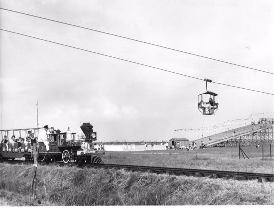 Train and Chairlift with the dry ski-slope in the background