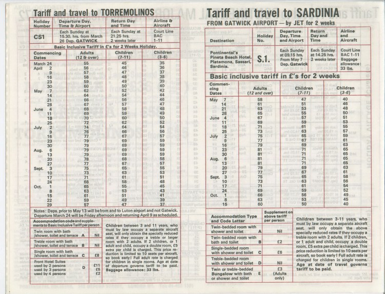 Torremolinos & Sardinia Prices