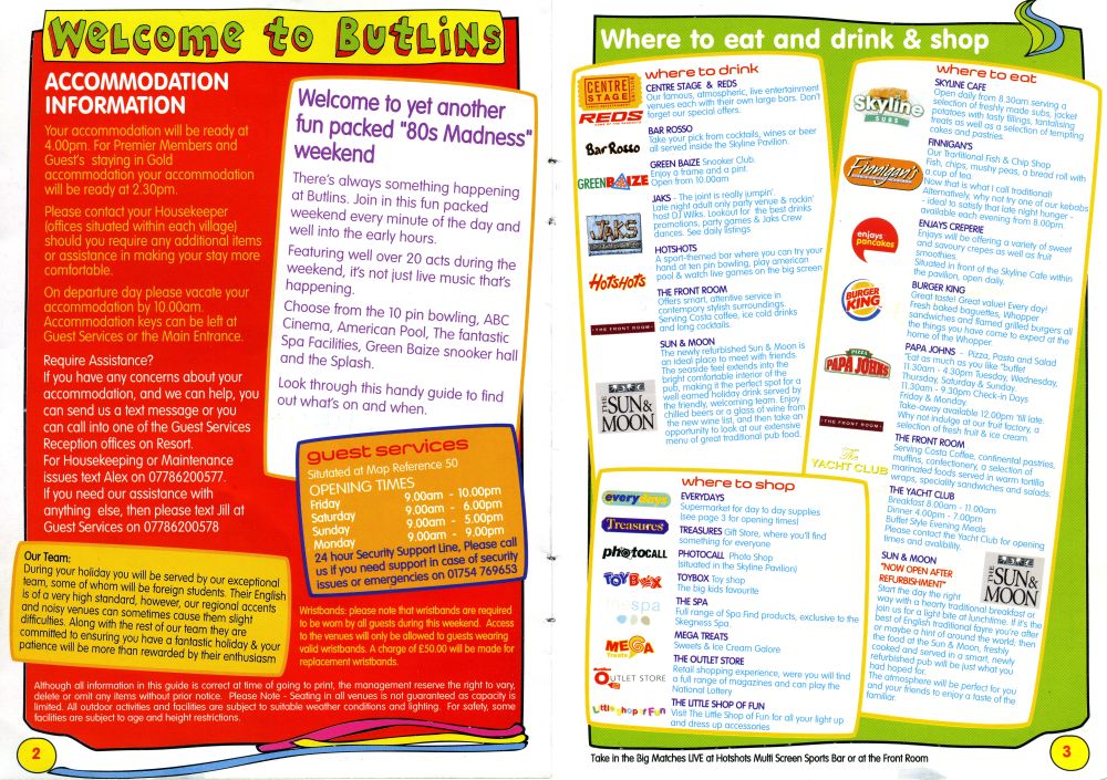 Pages 2 & 3 - Welcome to Butlins & Where to eat, drink & shop